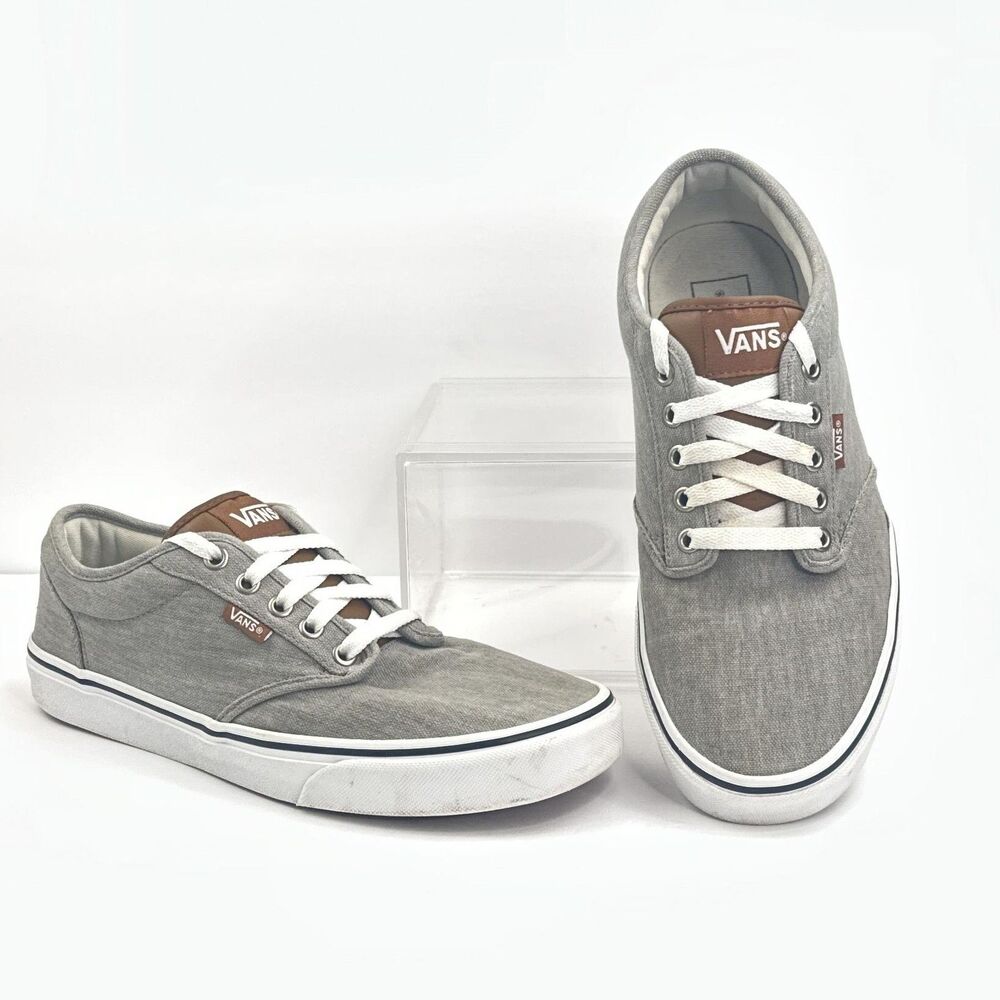 Vans Atwood Canvas Low Top Shoes Mens 8.5 Gray White Skateboard Sneakers Casual